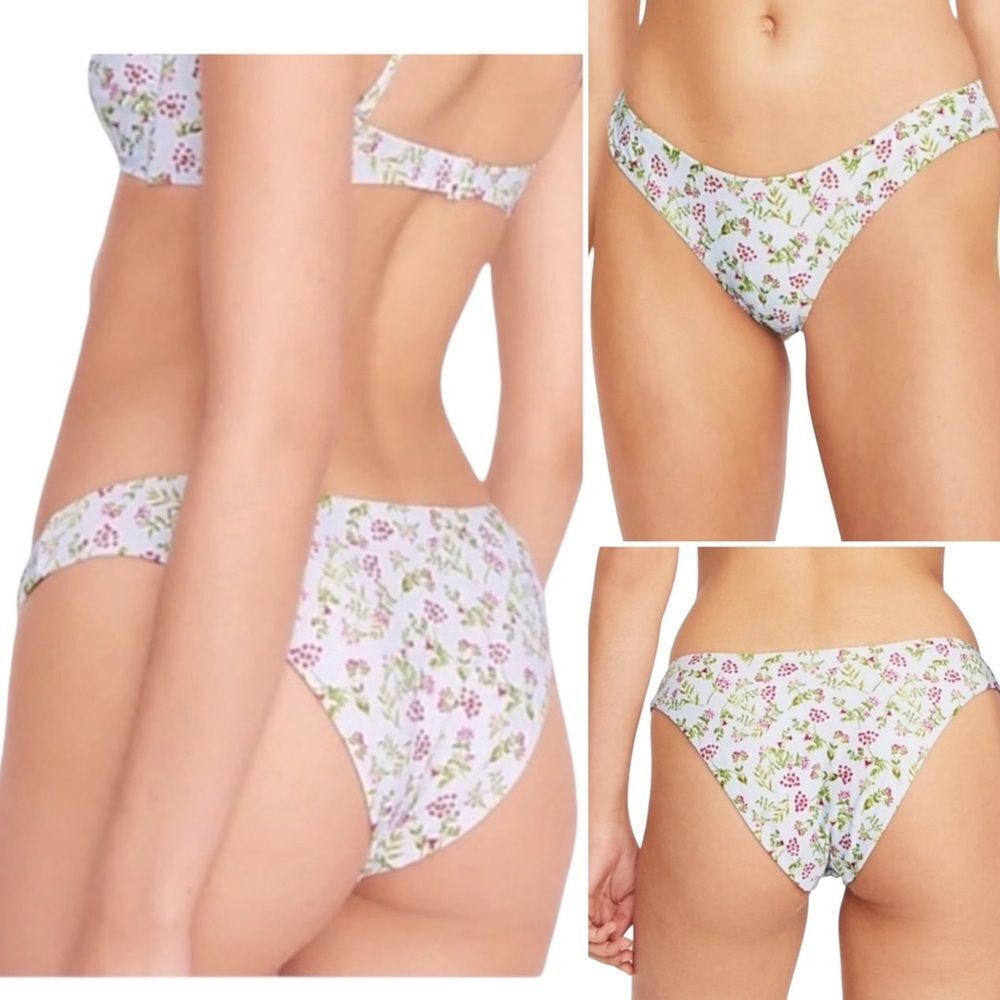 J Crew Cloud Meadow Floral Curved Waist Cheeky Bikini Bottom Sz M NWT
